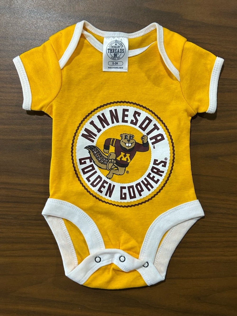 Rivalry Threads Minnesota Golden Gophers Yellow and White Baby Bodysuit